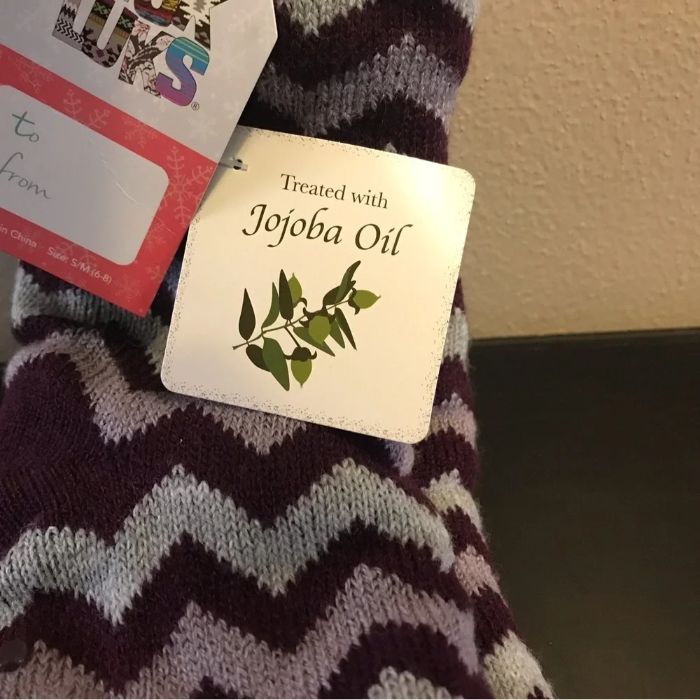 Muk Luks Purple and Gray Chevron Slipper Socks
